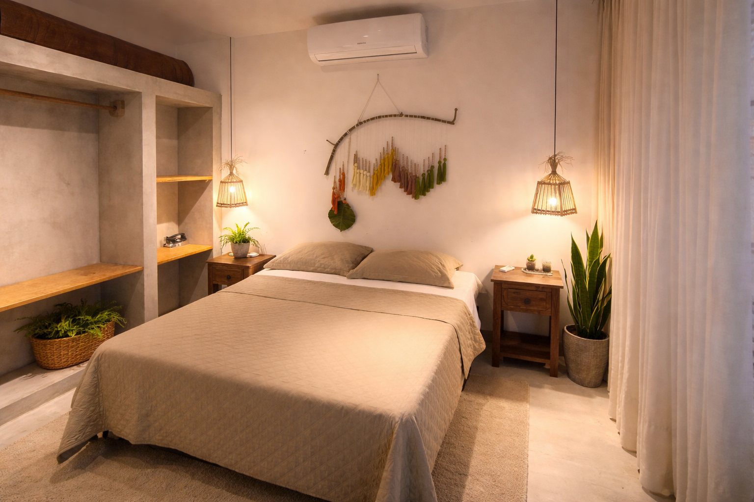 Quarto de casal acolhedor da Casa Bem Bahia